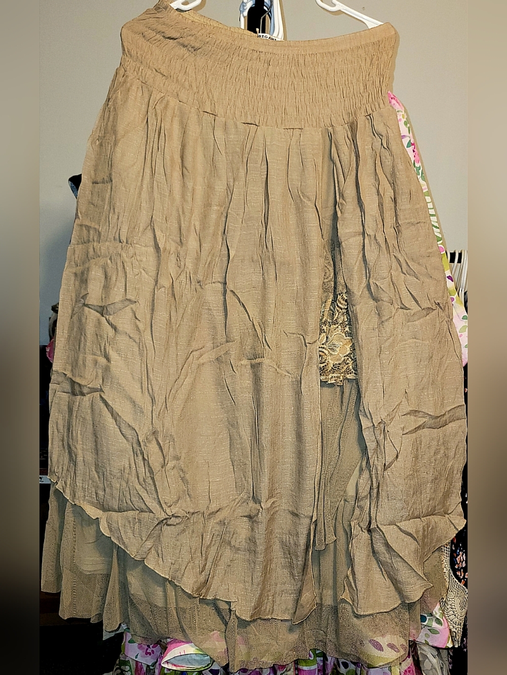 NEW Origami Tiered Boho Maxi Skirt - Taupe Lg